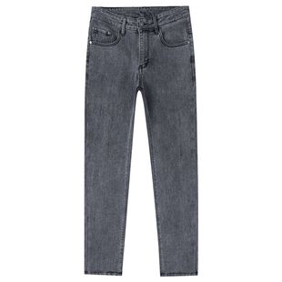 春秋款黑色牛仔裤男士弹力直筒宽松大码工作耐磨休闲男款长裤子