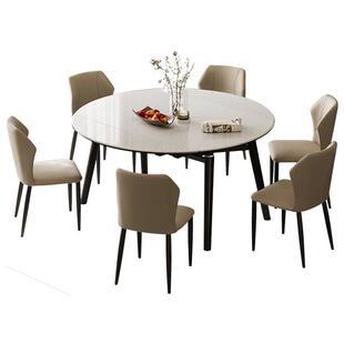 【品牌秒杀】全友家居可伸缩可变圆桌子客厅家用高级感微晶石餐桌