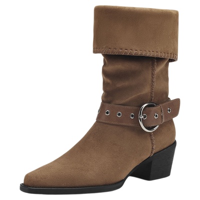 星期六复古尖头西部骑士靴女夏