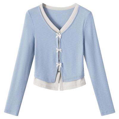 夕蒙2026春秋修身辣妹上衣开衫设计感小个子独特小众假两件t恤女