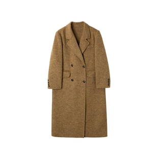 时然大码微胖MM26年冬季慵懒羊毛双面呢显瘦毛呢西装长款大衣外套