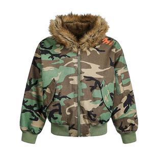 [MGG X MCR]联名双面防兔毛座山雕毛领迷彩连帽棉服男夹克派克服