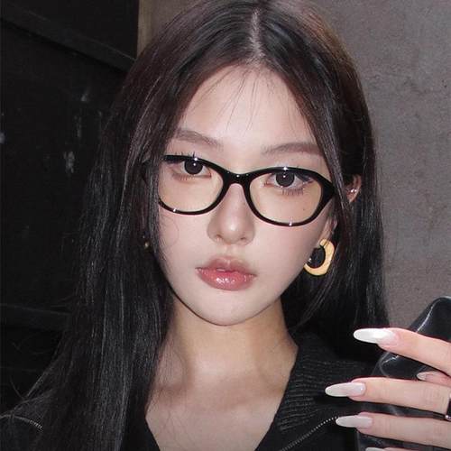 新款老钱风女素颜板材黑框猫眼眼镜批发可配有度数大脸显瘦眼镜架