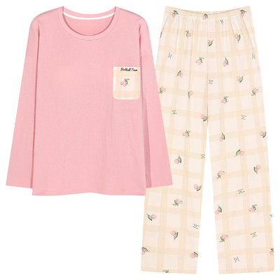 长袖睡衣套装女士自带胸垫一体