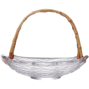 日式玻璃水果篮客厅零食盘家用收纳糖果盒创意茶几竹编提手干果盘