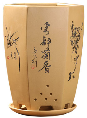 透气紫砂兰花盆带托盘清仓特惠