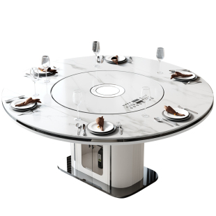 政府补贴座家岩板餐桌家用简约智能嵌入式转盘可伸缩方变圆餐椅