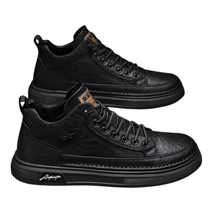 男鞋2025新款冬季真皮黑色板鞋增高秋冬款马丁靴男士百搭休闲皮鞋