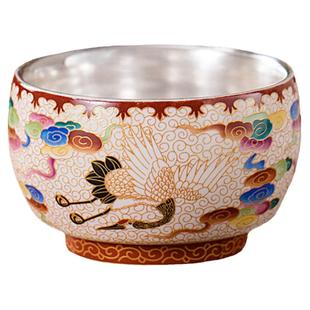 金线掐丝珐琅彩鎏银茶杯主人杯单杯鎏银茶具中式个人品茗杯仙鹤