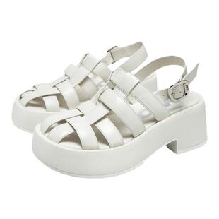 MIO米奥夏季沙滩鞋欧美风纯色高跟搭扣复古时髦通勤罗马凉鞋女鞋