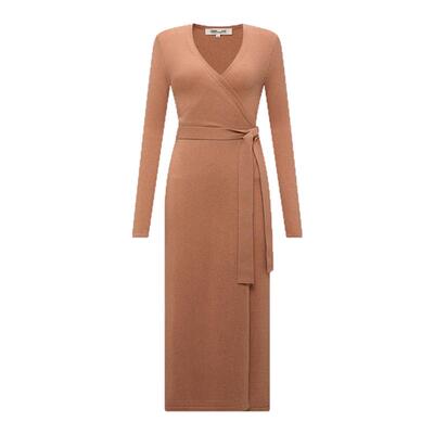 DVF羊毛羊绒纯色针织裹身连衣裙