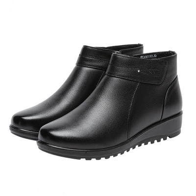 红蜻蜓中年加绒短靴妈妈鞋皮鞋