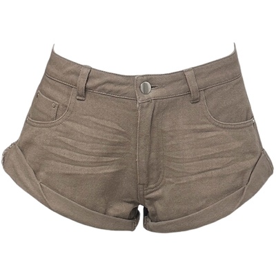 GYOKUU 燕麦/卡其色 2色 低腰水洗超短基础牛仔短裤