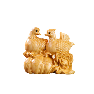 黄杨木雕鸳鸯文玩男士木质手把件旺姻缘卧室工艺品新婚托盘摆件