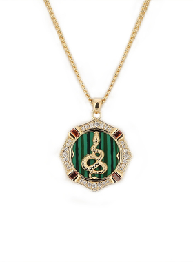 panzoro镶嵌孔雀石玛瑙吊坠铜