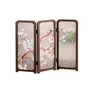 七夕礼物小屏风摆件斗柜茶室复古女生实用高级感双面花鸟摆台画