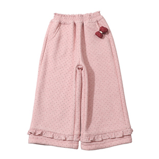 女童裤子2025新款冬季加绒直筒裤宝宝韩系时尚木耳边圆点宽松长裤