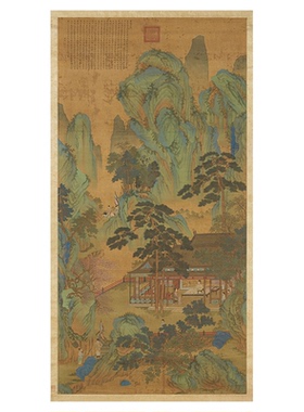 仇英昼锦堂青绿山水画立轴