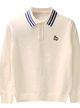 秋冬长袖日常休闲拼色条纹polo衫