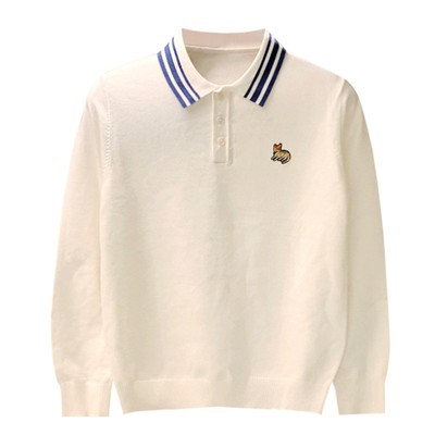 秋冬长袖日常休闲拼色条纹polo衫