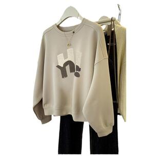 美式复古圆领套头卫衣女秋冬季2026新款胖mm宽松大码加绒外套上衣