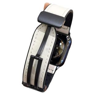 适用苹果手表带ApplewatchS11柔软硅胶加真皮磁吸扣iwatch9se男女