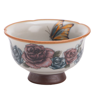 汝窑蝶舞寻芳主人杯功夫茶具女士专用陶瓷喝茶杯开片可养礼装