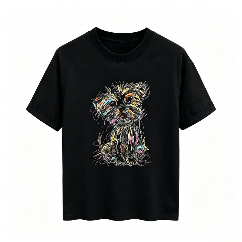 GLE重磅纯棉小狗印花短袖T恤