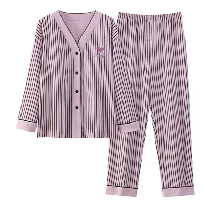 浪莎纯棉带胸垫睡衣女春秋季长袖