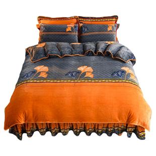 臻品冬天保暖加密加厚双面牛奶绒法兰珊瑚绒四件套防静电床裙