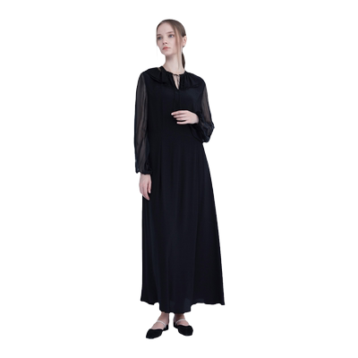 荷叶领及踝气质显瘦宽松连衣裙