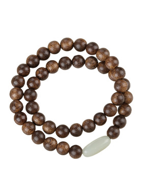 天然沉香木和田玉双圈手串男女款文玩多圈佛珠盘玩木质念珠手链饰