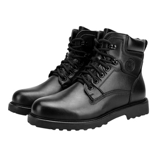 巡洋舰黑色战术训练马丁靴高帮防寒皮靴男士冬季保暖厚底羊毛靴子