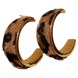 CIX豹纹/豹纹耳圈蚊香盘耳夹无耳洞复古耳钉秋冬耳环显脸小耳饰女