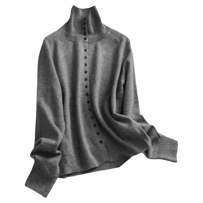 纯色高领单排扣羊毛混纺宽松毛衣25冬季新款内搭打底衫女毛衫M978