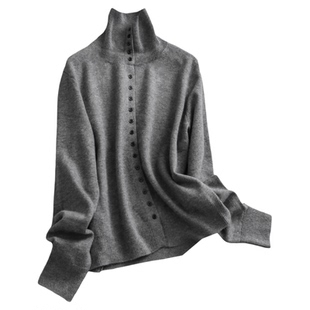 纯色高领单排扣羊毛混纺宽松毛衣25冬季新款内搭打底衫女毛衫M978