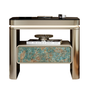 意式轻奢床头柜设计师创意2024新款主卧高级感实木玻璃带灯小边几