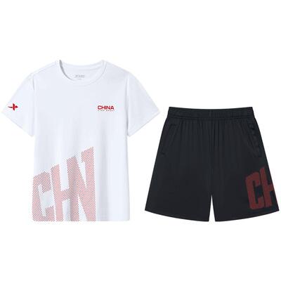 特步童装夏季新款儿童运动套装男童短袖T恤两件套大童速干短T短裤