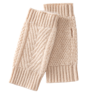 秋冬新山羊绒半指手套女冬短款保暖针织护腕手套男羊毛线漏露手指