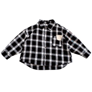 深秋初冬款~男童百搭加绒格子衬衫纯棉柔软中小童加厚衬衣外套潮