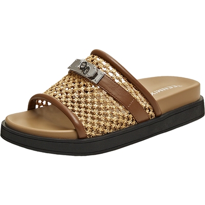 天美意2025夏新款休闲复古百搭通勤平底套脚女一字拖鞋KT064BH5