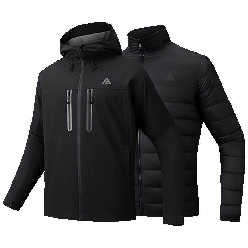 安踏水壳三合一冲锋衣 | 大地之壳3.0户外男士羽绒内胆防水外套