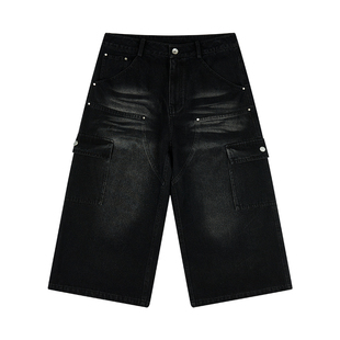 梓渝同款PASET复古水洗宽松直筒工装七分牛仔裤男阔腿街头嘻哈裤