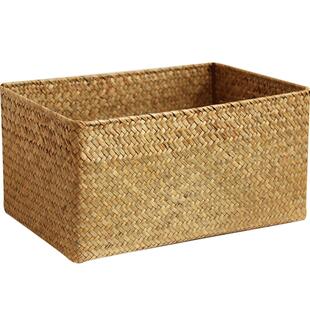 海草编织收纳筐复古藤编储物篮草编筐竹编篮杂物编织置物筐长方形