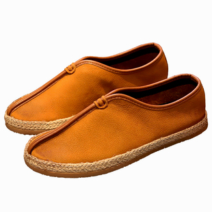 中国风真皮男鞋春秋复古中式懒人鞋一脚蹬低帮禅鞋居士鞋国潮男鞋