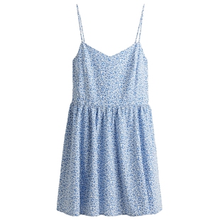 HM女装背心吊带连衣裙春季印花无袖清新甜美桃心领A字短裙1231427