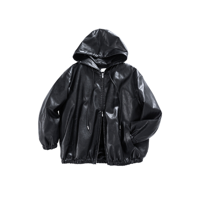 晶咕白标DADATATA【流浪冬夜】复古美式下摆松紧拉链皮外套女秋冬