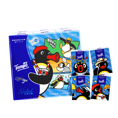【会员派样】Tempo得宝Pingu联名手帕纸4层加厚对半撕印花7张12包
