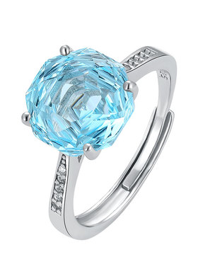 天然彩宝女款纯银日韩烟花切戒指