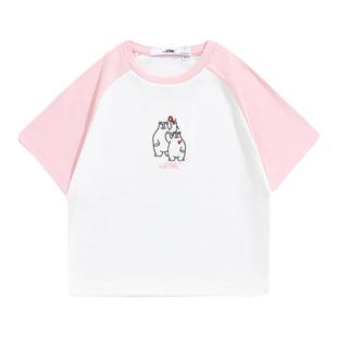 【张天爱同款】VWL北极熊爱心刺绣短袖T恤修身露脐女士甜美短款